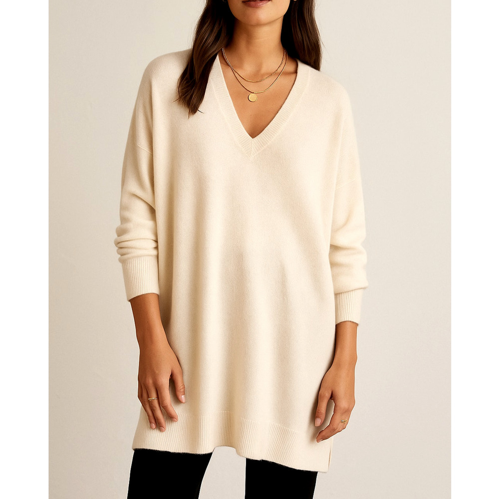 NWT! Jenni Kayne L Oversized 100% Cashmere Flynn Sweater $575 Long Ivory Cream